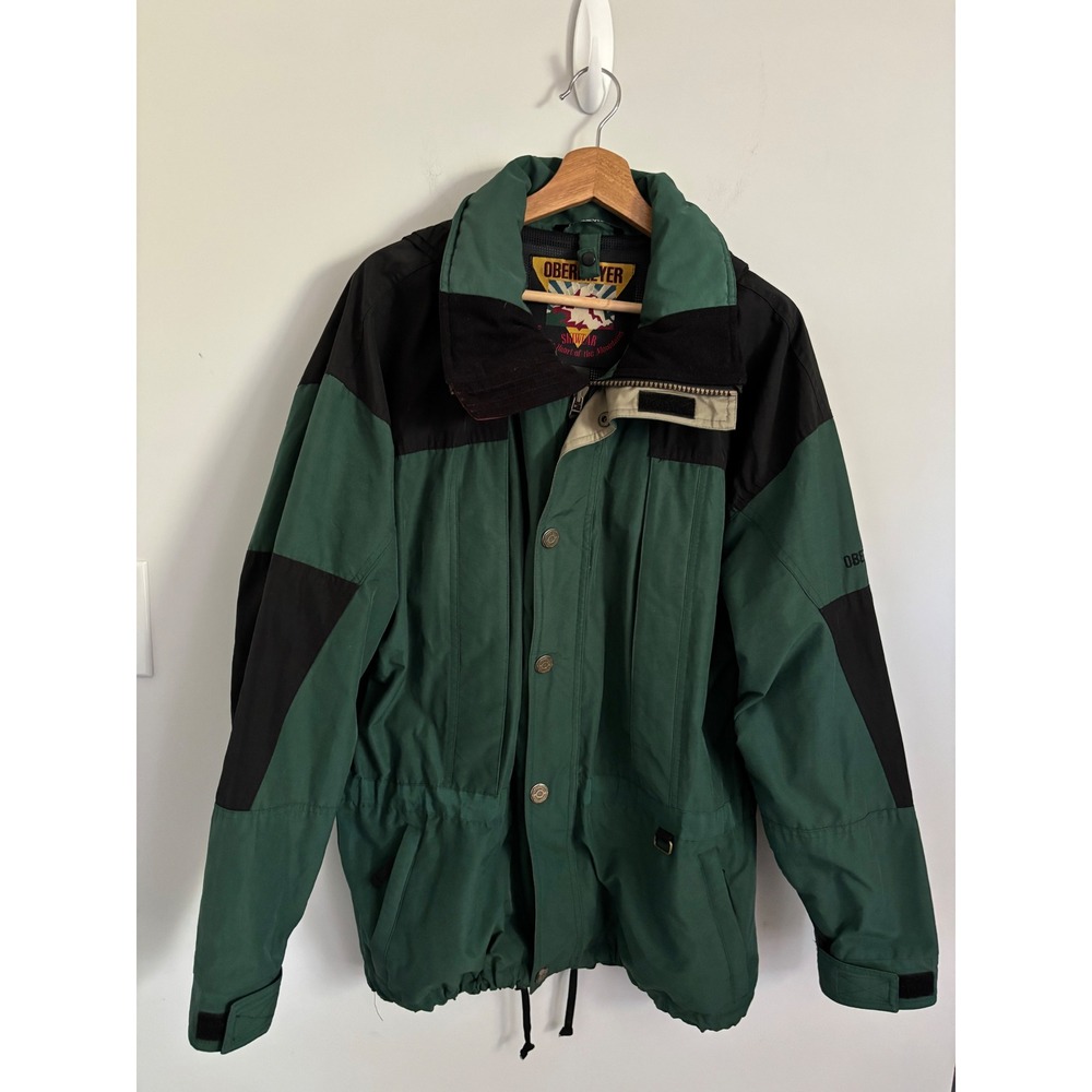 Obermeyer Powerline Mens Ski Jacket Green Black Colorblock Hooded Small